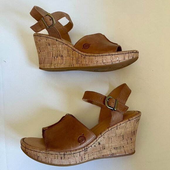Born Agnio Tan Open Toe Wedge Sandals Size 7 - Picture 3 of 6